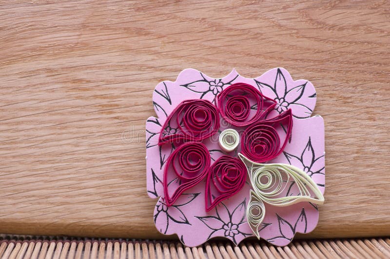 Handmade Flower Quilling Paper Craft,hobby Practise. Stock Photo