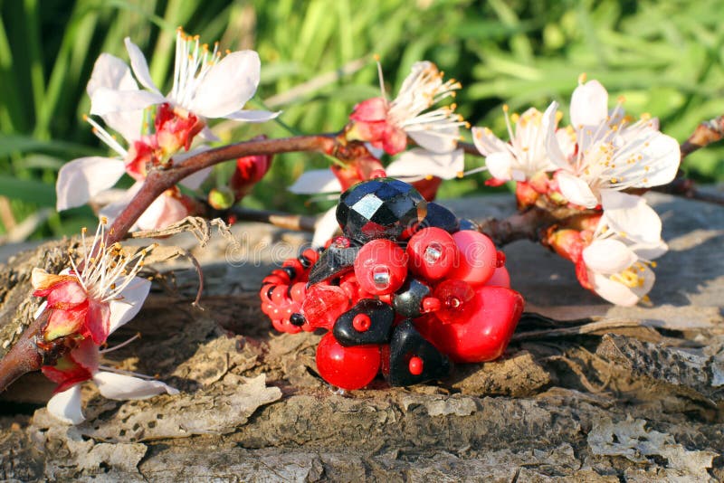 Handmade glass ring with apricot blossom stock photography Handmade glass ring with apricot blossom stock photography