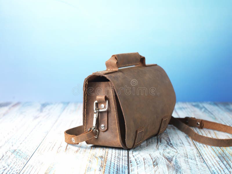 Handmade Leather Messenger Bag Stock Photo Image of case, back 122708166