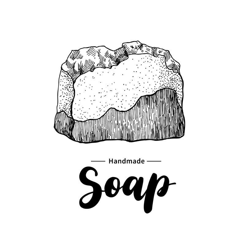 Handmade natural soap. Vector hand drawn illustration of organic. Cosmetic with lettering. Great for label, logo, banner, packaging, spa and body care promote stock illustration Handmade natural soap. Vector hand drawn illustration of organic. Cosmetic with lettering. Great for label, logo, banner, packaging, spa and body care promote stock illustration