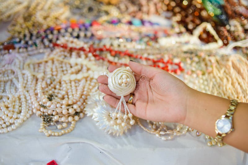 Handmade Necklaces Made of Cultured Pearls. Stock Image - Image of ...