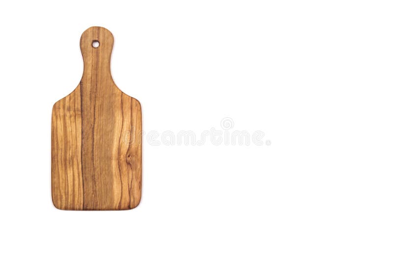 Handmade olive wood cutting board plate isolated on white background.