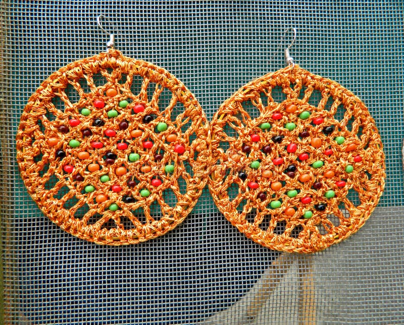 Handmade orange earrings stock photo. Image of metal 55728886