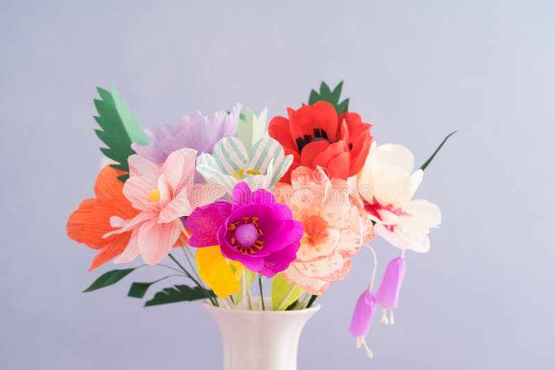 Handmade paper flowers. Bouquet of handmade paper flowers in a vase stock image Handmade paper flowers. Bouquet of handmade paper flowers in a vase stock image