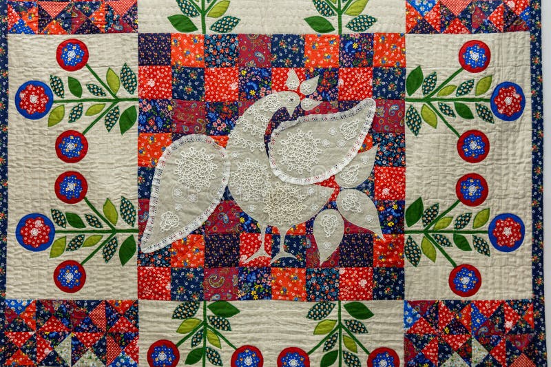 Handmade Patchwork Quilt Background with Colorful Rustic Ethnic Geometric Pattern Stock Image