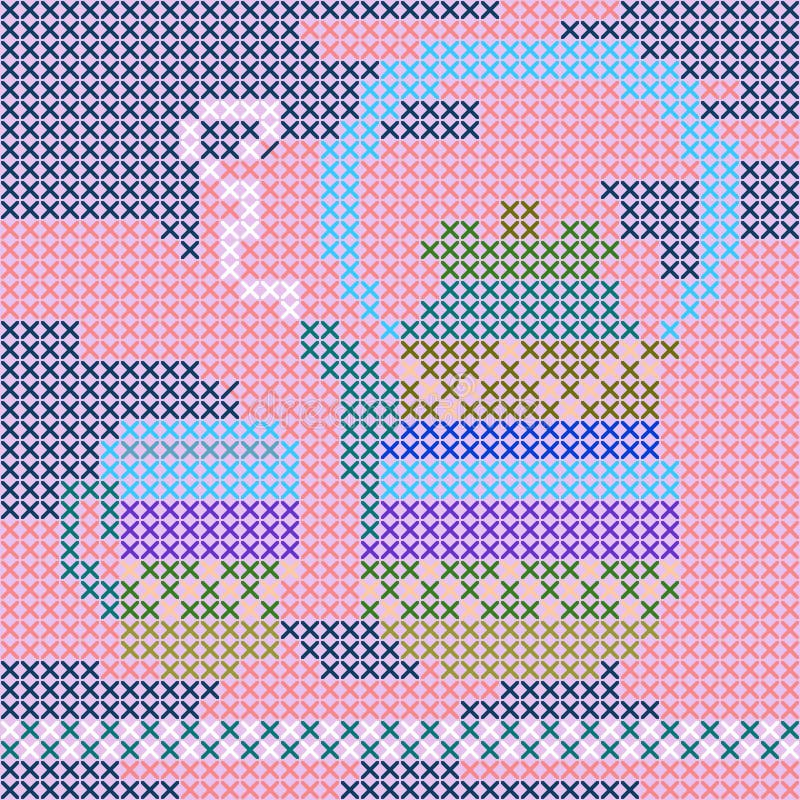 Handmade pielucha z czajnikiem i teacup Ściegu wzór Pillowcase, kartka z pozdrowieniami ilustracji Handmade pielucha z czajnikiem i teacup Ściegu wzór Pillowcase, kartka z pozdrowieniami ilustracji
