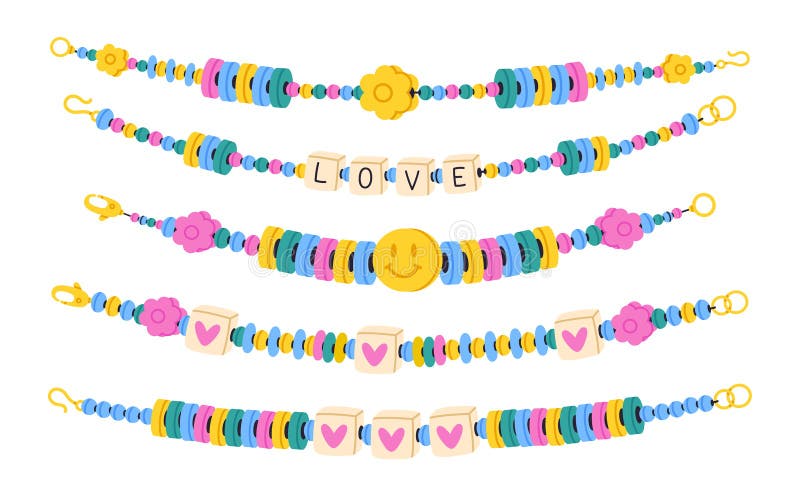 Plastic Bead Bracelets. Handcraft Friendship Bracelets, Old School Handmade  Cute Accessories with Colored Beads Flat Vector Stock Vector - Illustration  of bracelet, cartoon: 275285526
