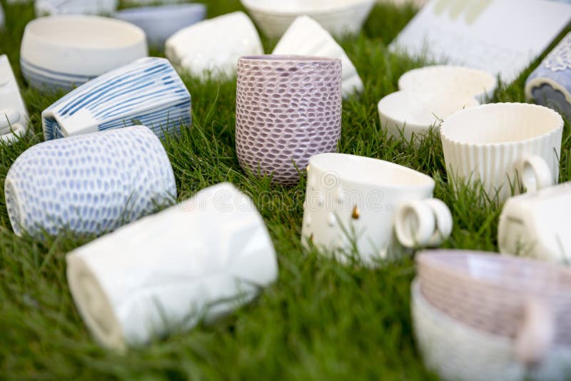 Handmade porcelain cups stock photography