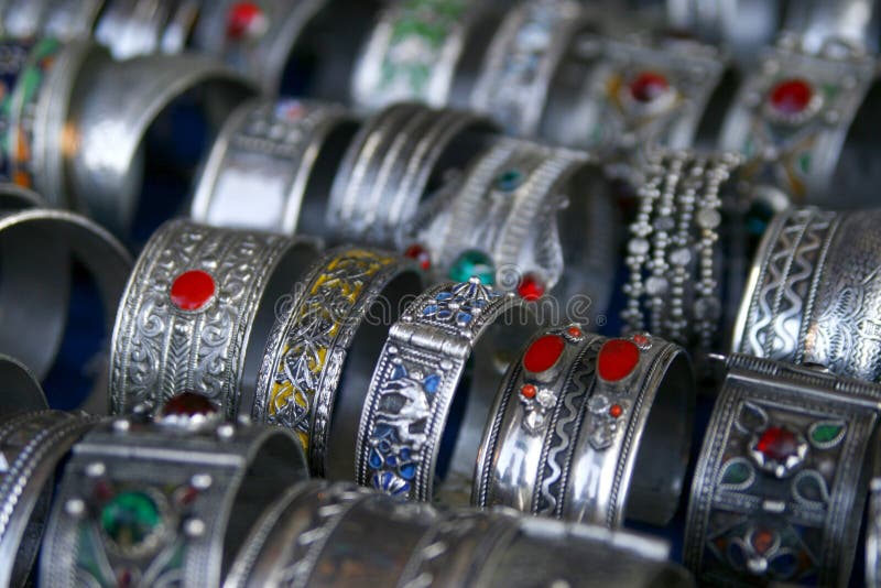 Handmade silver bracelets from Morocco stock images Handmade silver bracelets from Morocco stock images