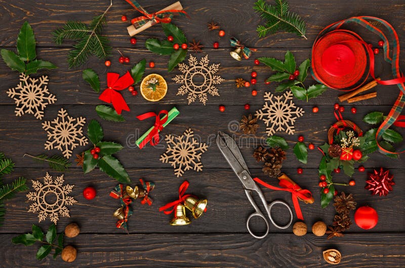 Handmade Tools for Making Christmas Gift Top View Stock Photo Image of pine, scissors 104934872