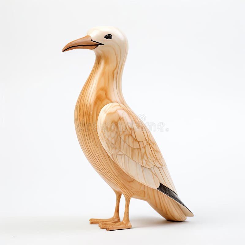 Handmade Wooden Albatross Sculpture On White Background Full Body royalty free illustration