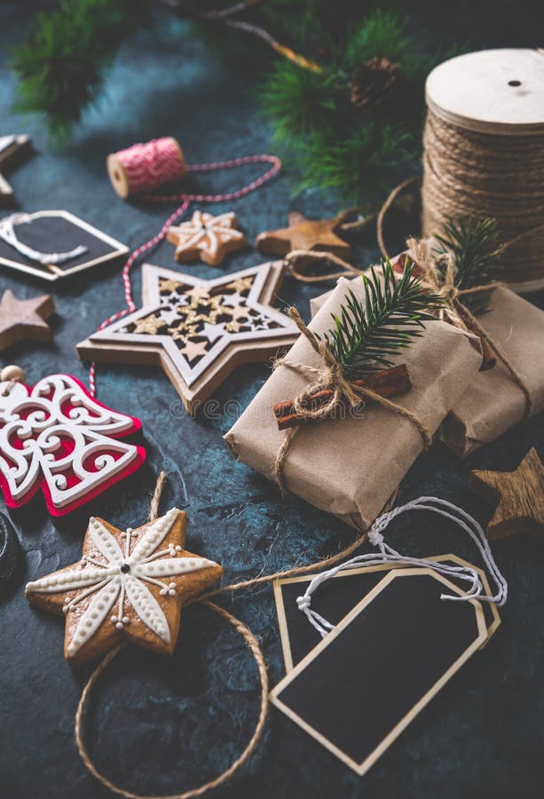 Handmade Wrapped Christmas Gift Boxes with Decorations and Wrapping