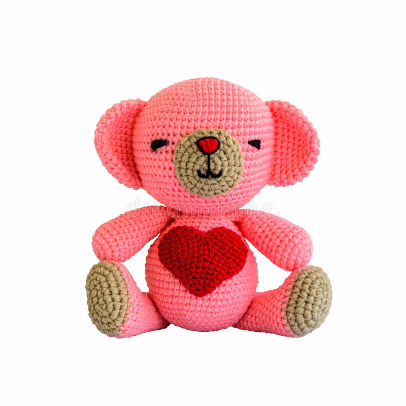 Handmade кукла медведя пинка вязания крючком стоковые изображения rf