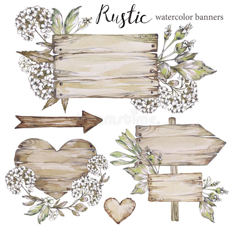Handpainted collection watercolor wood planks clipart.
