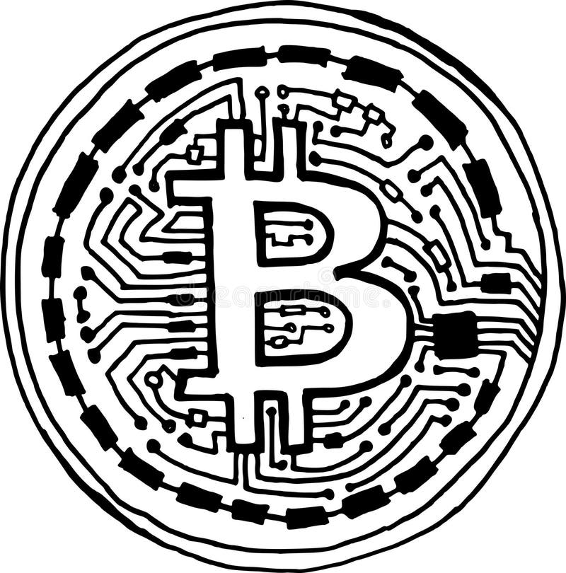 Handpainted stiliserat bitcoinmyntsymbol stock illustrationer