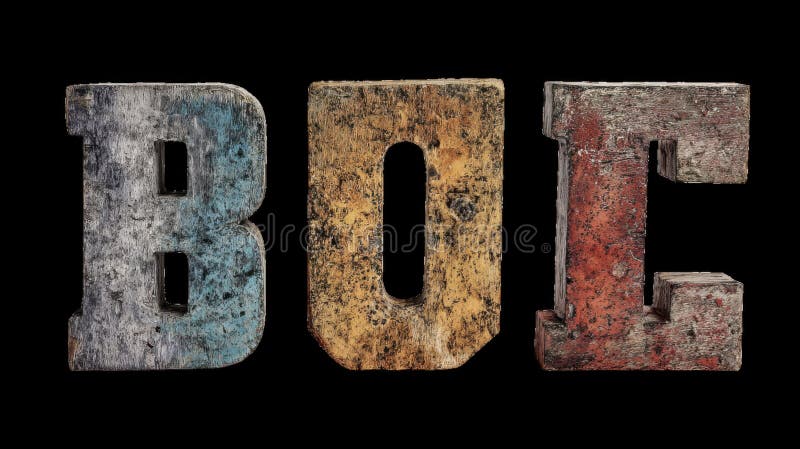 Colorful handpainted letters spelling boe are displayed on a weathered canvas with a transparent background, adding a vintage and artistic touch to any project. Alphabet project stock images, royalty-free photos and pictures