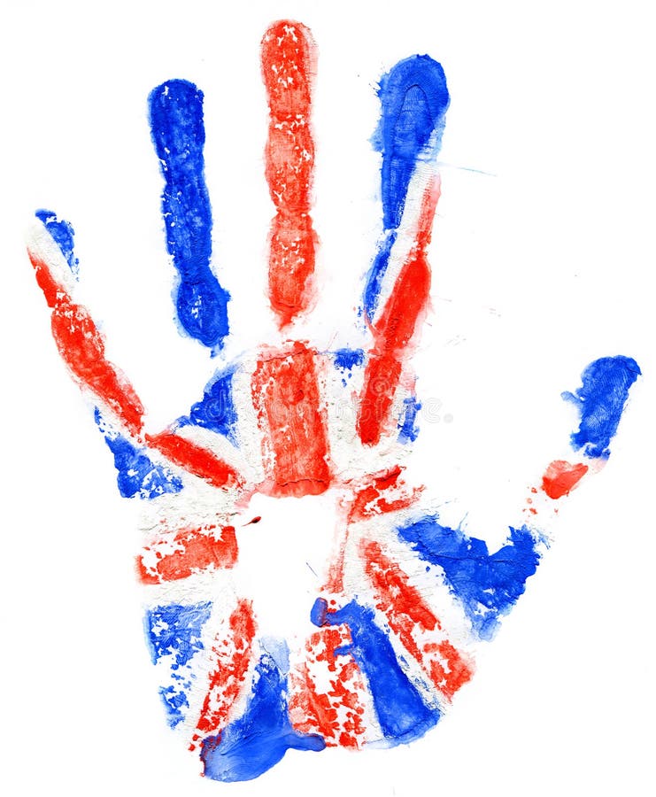 Handprint Wielka Britan flaga na bielu fotografia stock Handprint Wielka Britan flaga na bielu fotografia stock