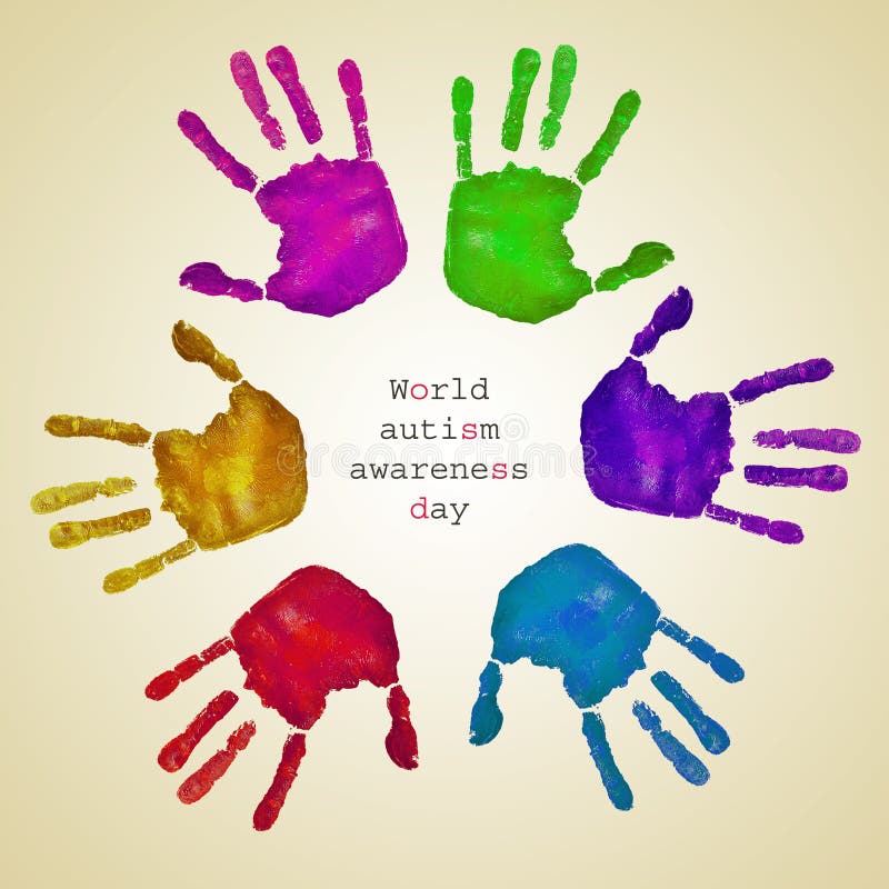 Handprints dei colori e della consapevolezza differenti d di autismo del mondo del testo