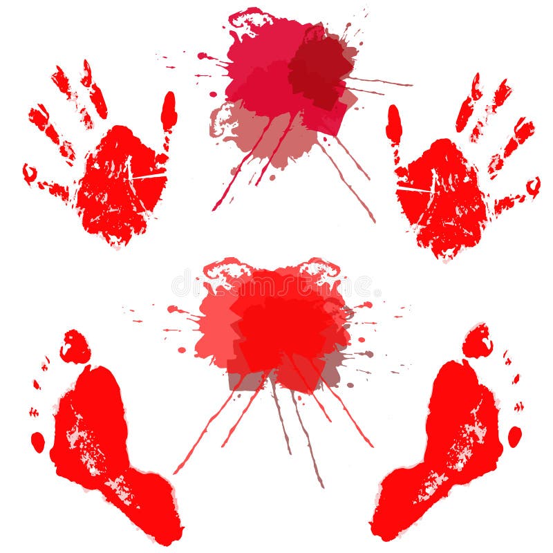 Handprints rossi e bambino di orme piccolo. illustrazione di stock Handprints rossi e bambino di orme piccolo. illustrazione di stock