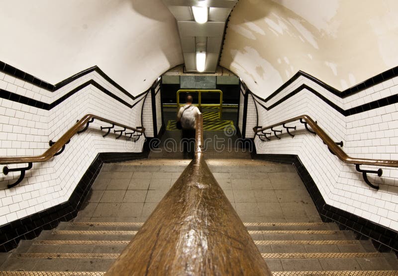 Pedestrians Passing a Hiking Tunnel Under River Schelde at Antwerp