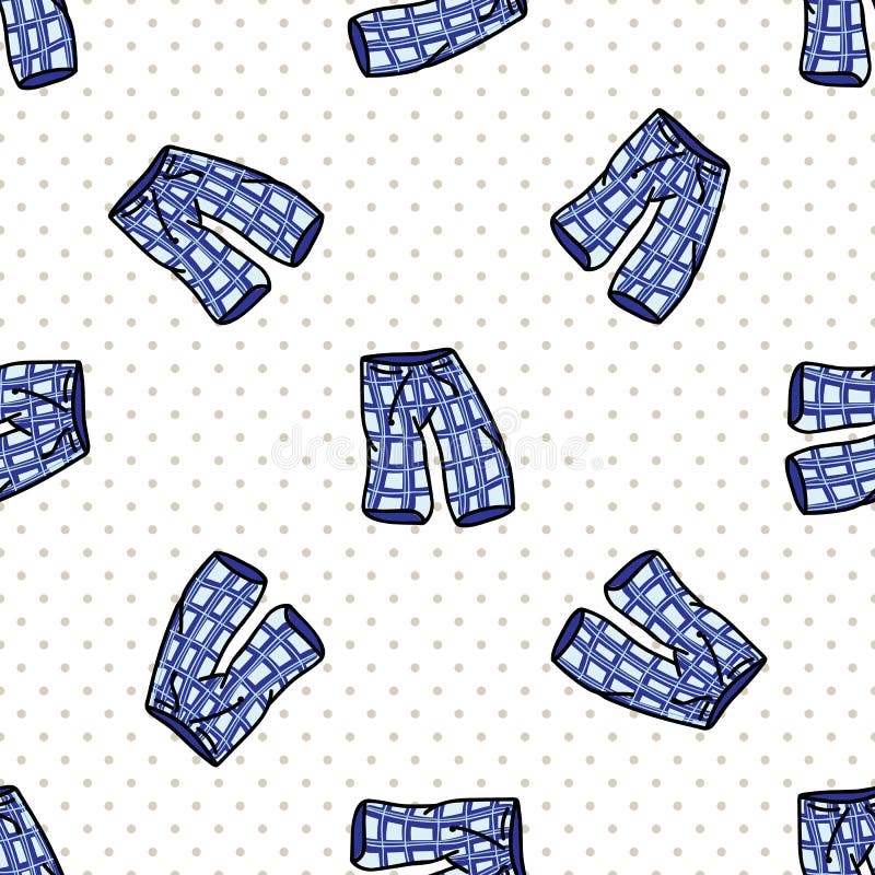 Handritad, söt, blå tidspapper, pajama, sömlös vektormönster. vackra sovkläder med plaid for fredlig stock illustrationer