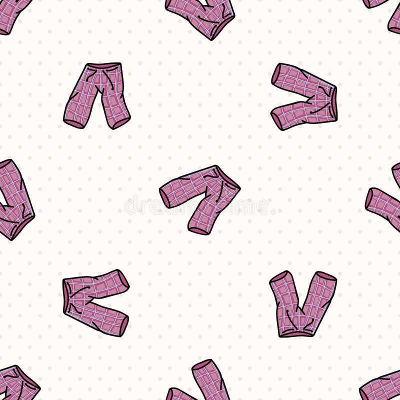 Handritad söt sängtid, pajama-byxor, sömlöst vektormönster. vackra sovkläder med plaid for fredlig sömn stock illustrationer