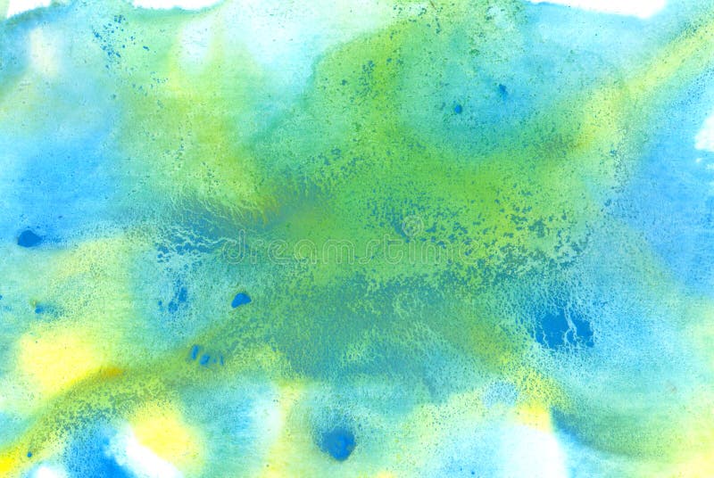 Handritad, vattenfärgsblå cyan grön gul textur bakgrund royaltyfria foton