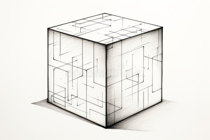 Handritad vit kub. vacker illustrationsbild. generativ ai.
