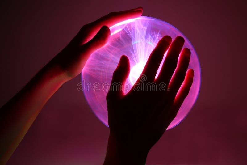 Hands Around Plasma Ball