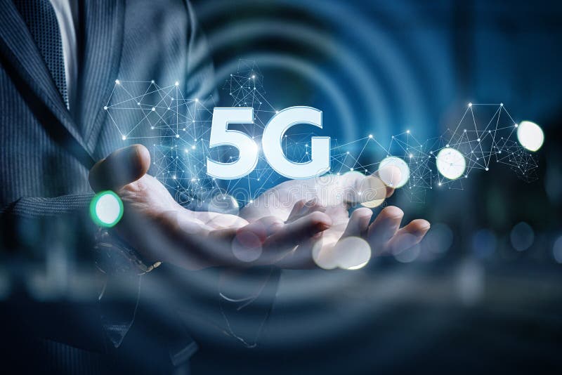 In the hands of a businessman 5g. royalty free illustration