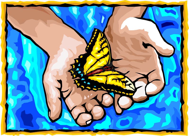 Hands and Butterfly. stock vector. Illustration of reaching 14851049