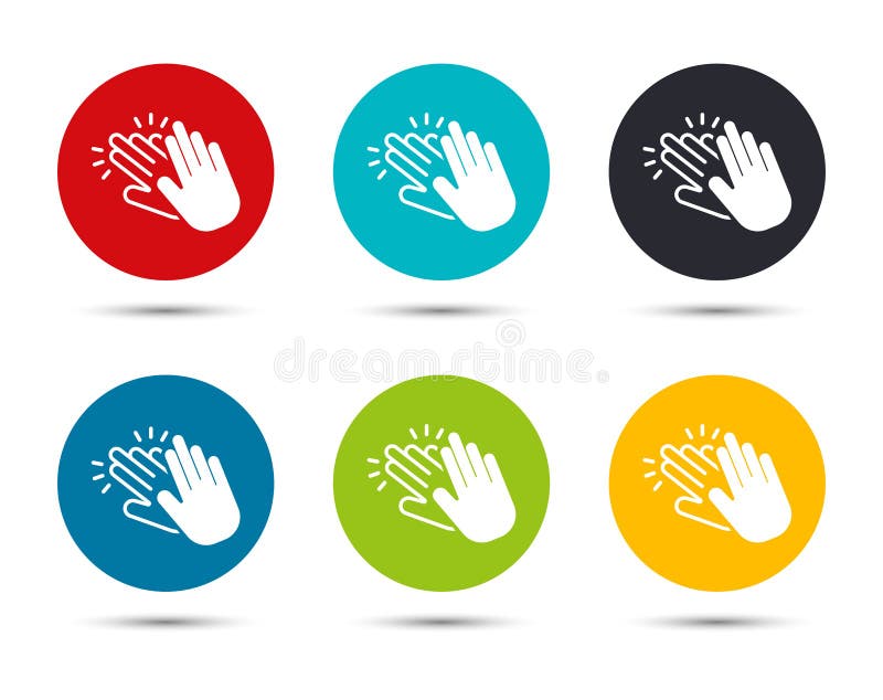 Hands clap icon flat round button set illustration design