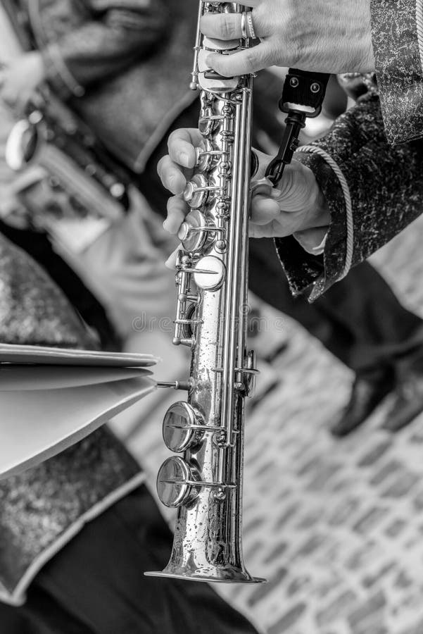 Hands On A Clarinet In Black And White Stock Photo - Image ...