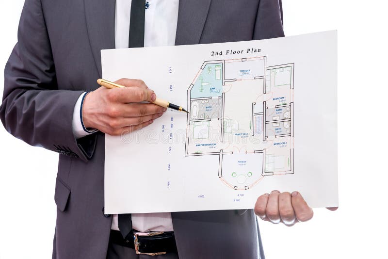 Hands with Clipboard and House Plan Close Up Stock Image Image of