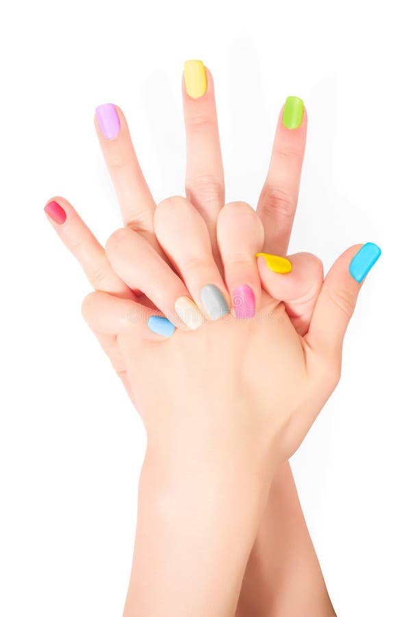 Hands with Colored Fingernails. on White with Clipping Stock Photo ...