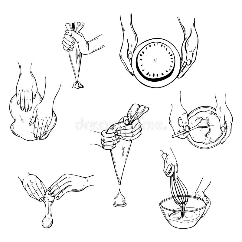 Hands of Confectioner. Sketch Illustration Stock Vector - Illustration ...