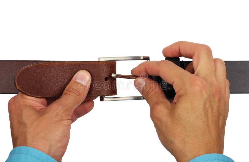 Hands Connect Brown Leather Belt with Black Leather Belt Stock Image