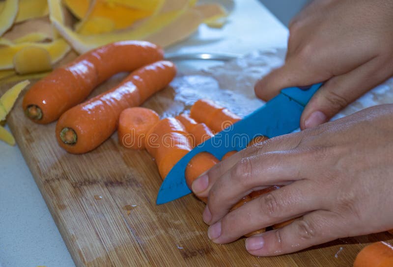 Hands Cutting Fresh Vegetables Isolated Stock Image Image of diet