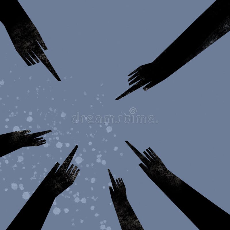 Hands from Different Directions Pointing To the Centre Stock