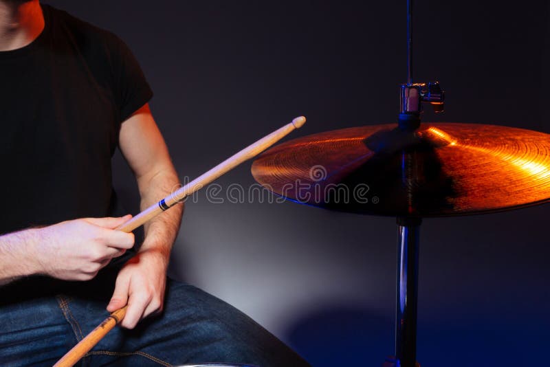 Got Sticks. Man Drummer With Drumsticks Instrument. Handsome Man Sit On