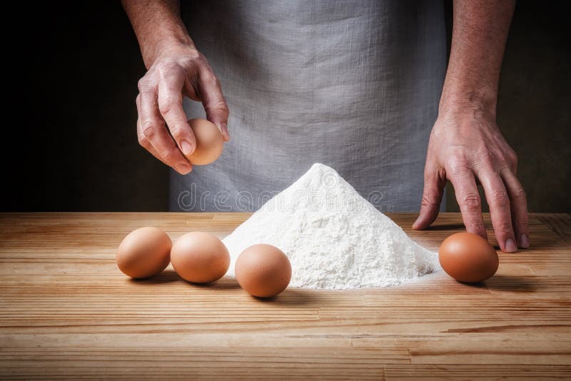 Hands, Eggs and Flour. Basic Dough for Fresh Egg Pasta Recipe. Stock