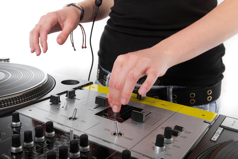 Hands of female disc jockey