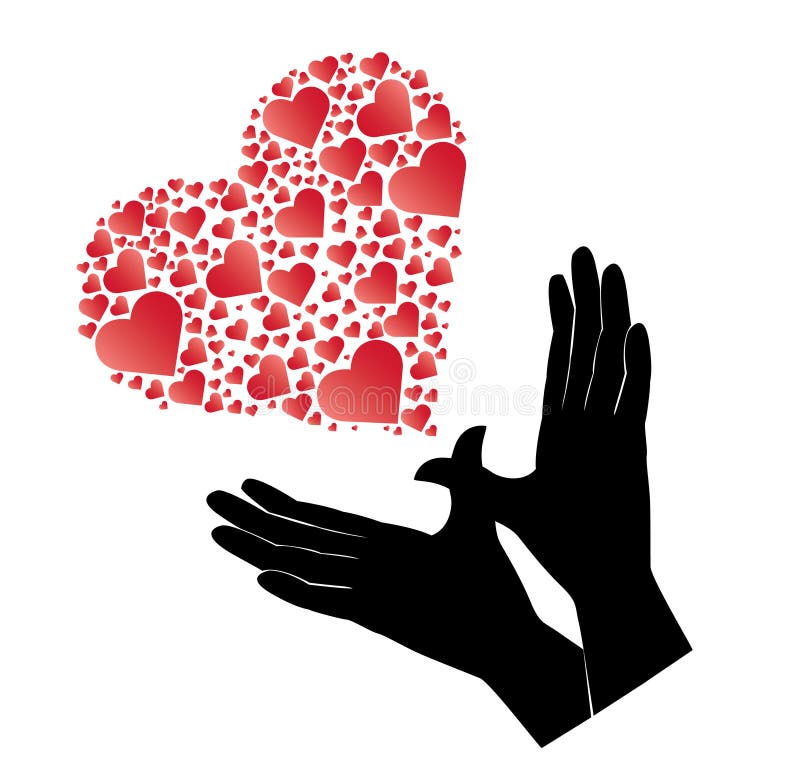 Hands flying and red heart vector