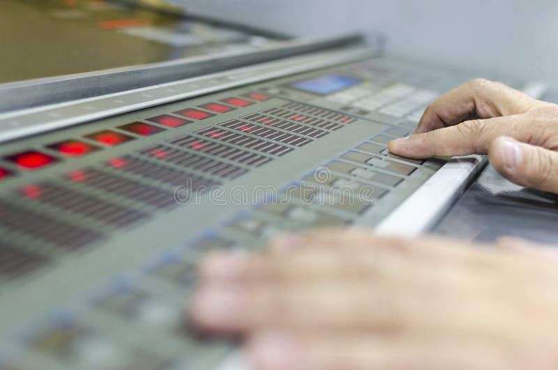 Hands on fountain key color management control unit royalty free stock photos