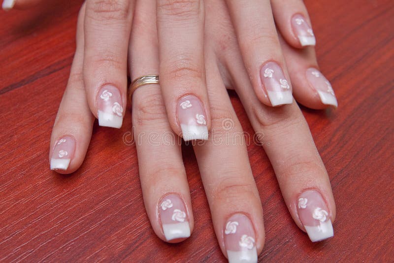 Hands with french manicure royalty free stock photo