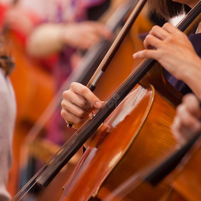 Hands girl playing cello stock photography