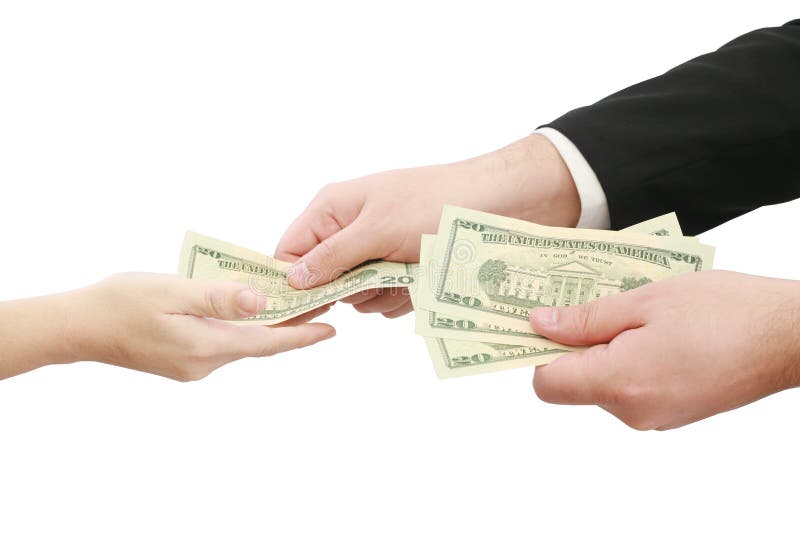 Hands giving money isolated royalty free stock photography