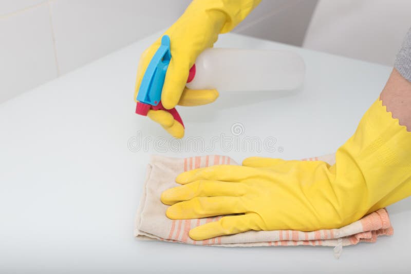 Hands with gloves cleaning stock image. Image of hygiene 161747683