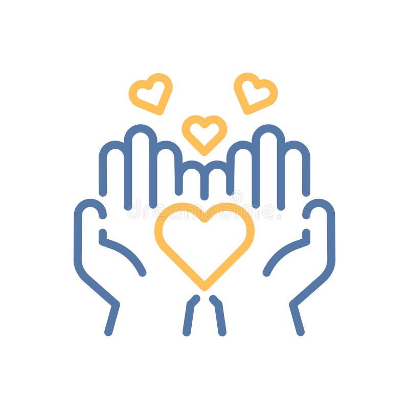 Hands with hearts icon. Love, generosity, sharing, kindness, emotional support. Vector thin line illustration. Editable stroke vector illustration