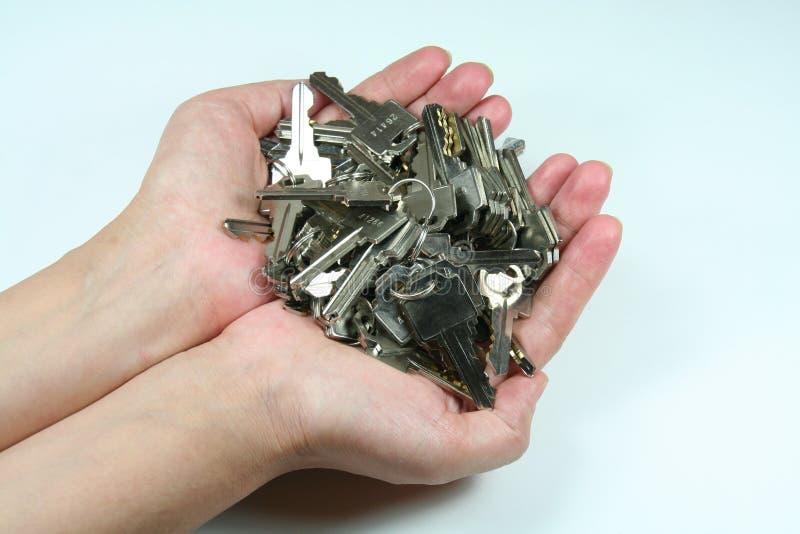 Hands hold bunch keys stock image
